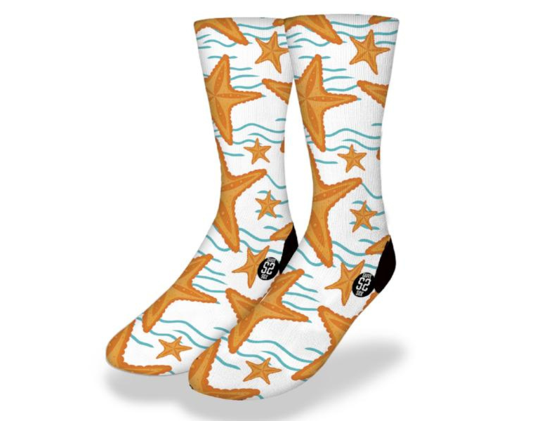 Orange Starfish and Aqua Wave Socks