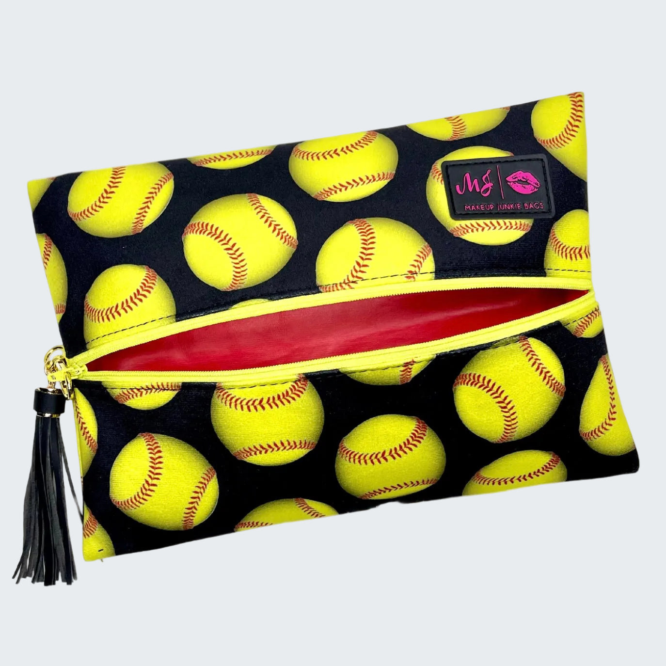 Clutch bag with softball pattern on a white background