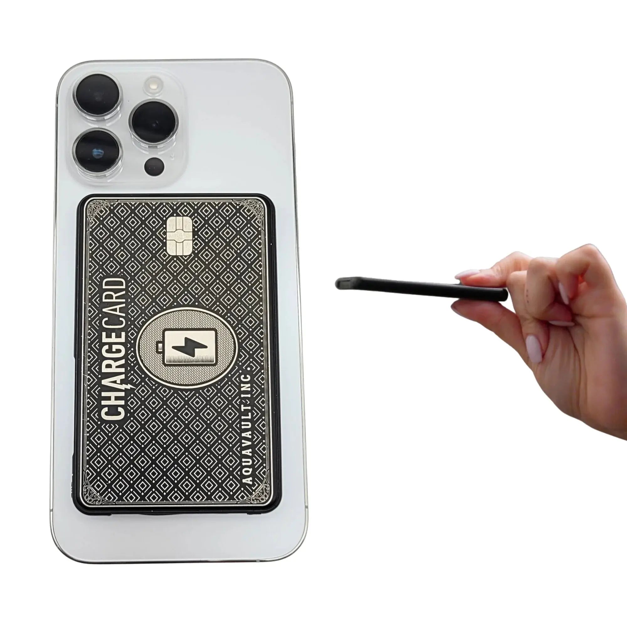 Phone case with a card-like design and 'Chargecard' branding.