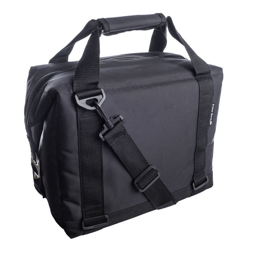Black bag with straps on a white background