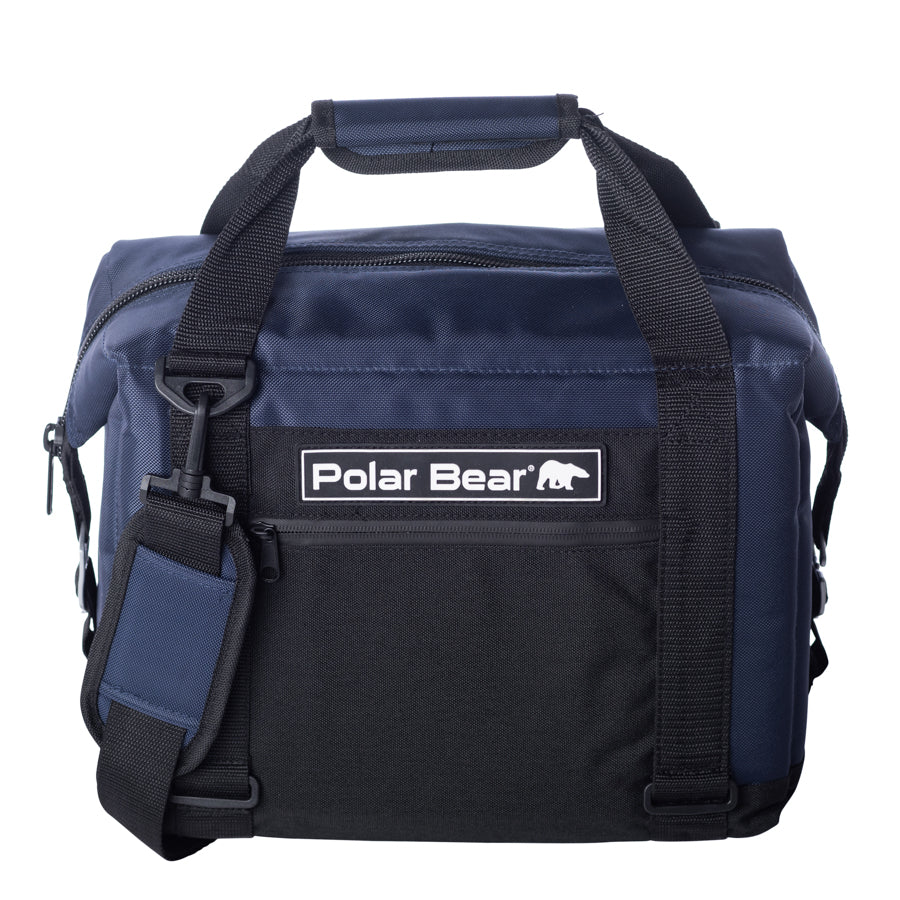 Navy blue bag with black straps and a visible 'Polar Bear' logo on a white background