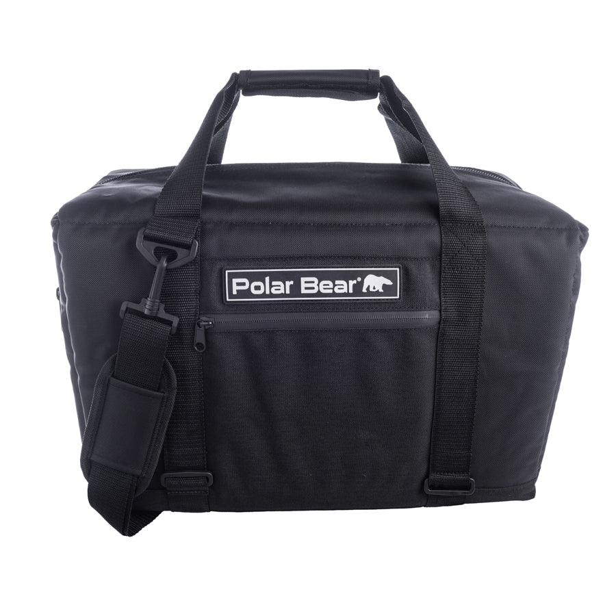Black duffel bag with 'Polar Bear' logo on a white background