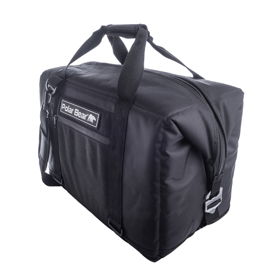 Black duffel bag with 'Polar Bear' logo on a white background
