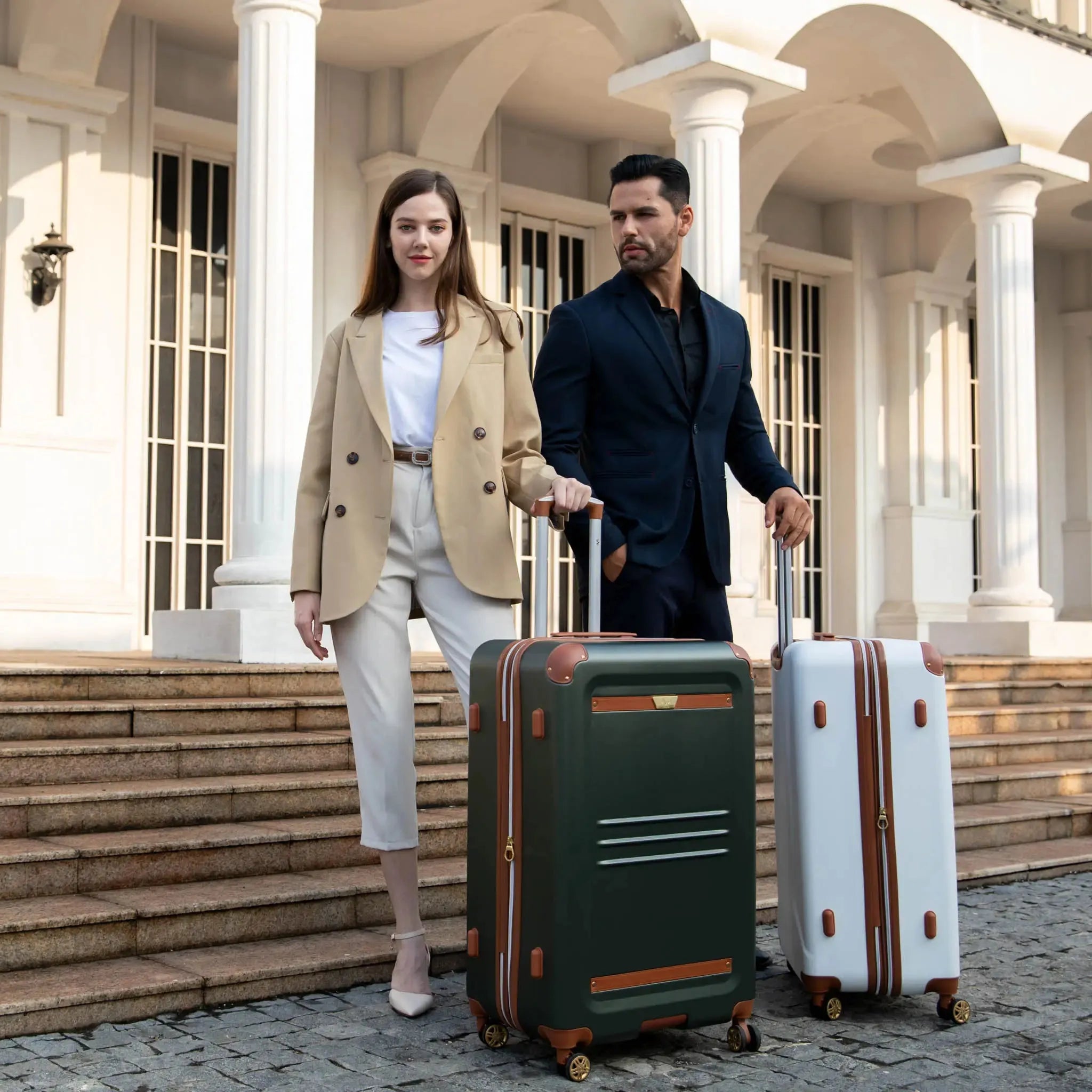 Vintage Three Piece Expandable Retro Luggage Set