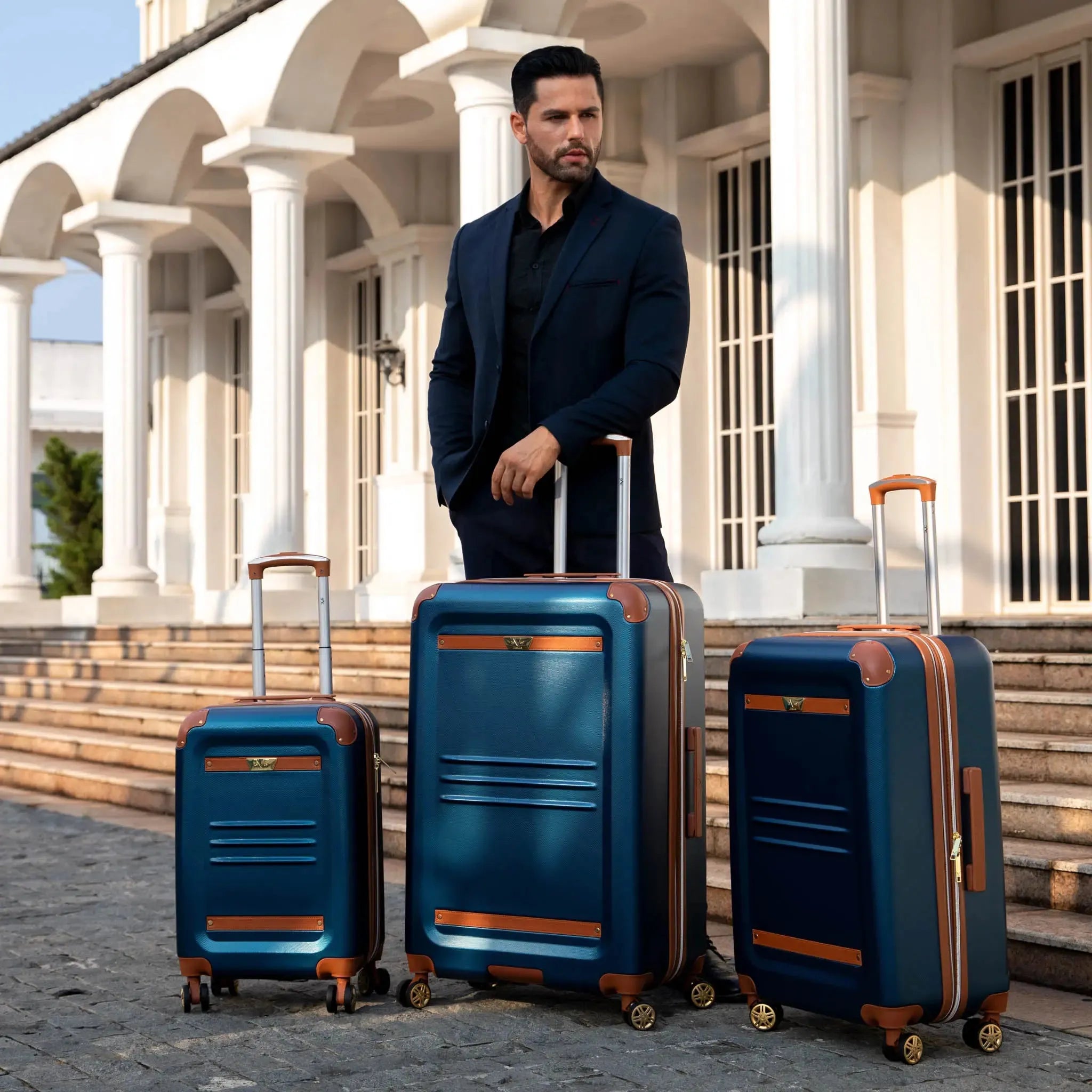 Vintage Three Piece Expandable Retro Luggage Set