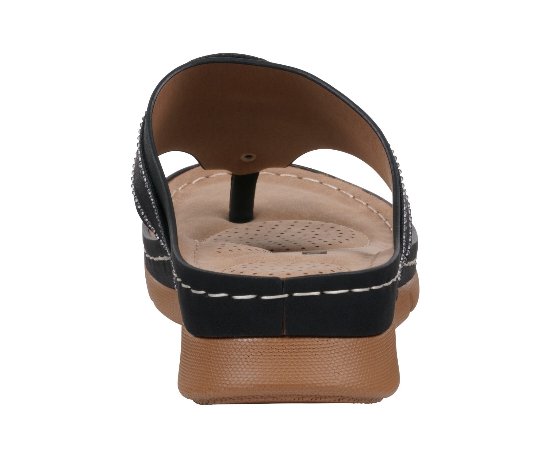 Brown sandal with black straps on a white background