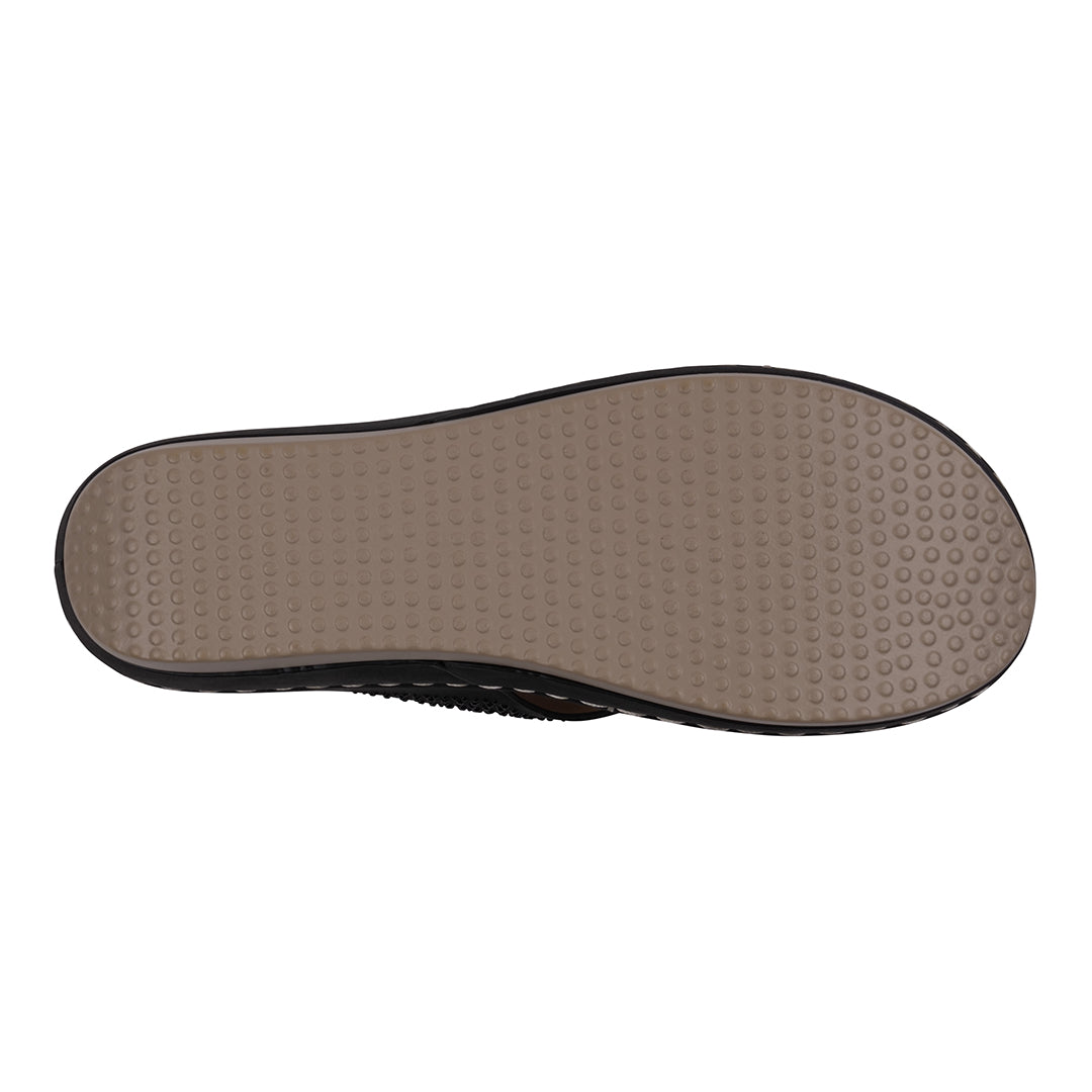 Top view of a shoe sole with textured surface on a white background