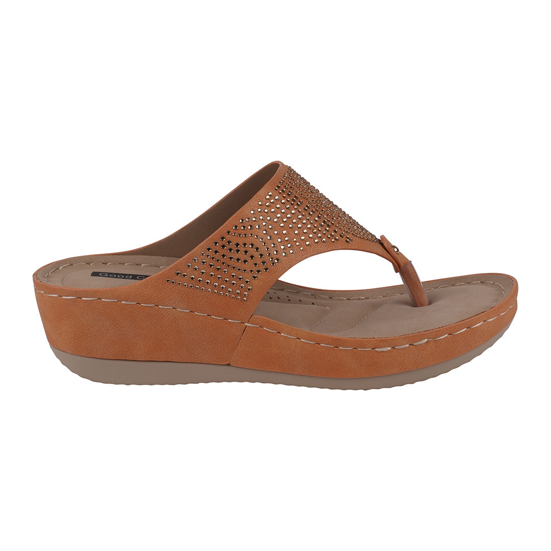 Brown sandal with a wedge heel on a white background