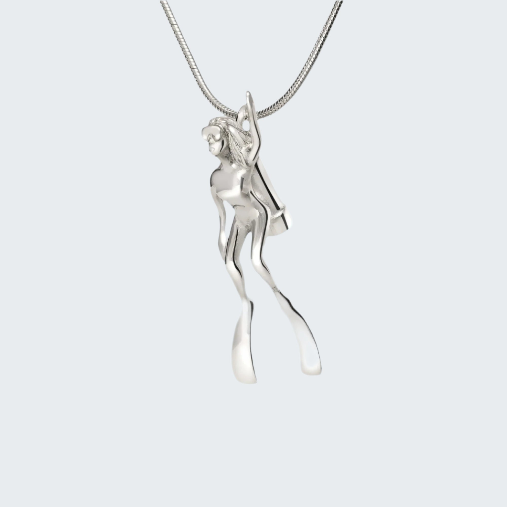 Women Scuba Diver Pendant Sterling Silver Necklace 