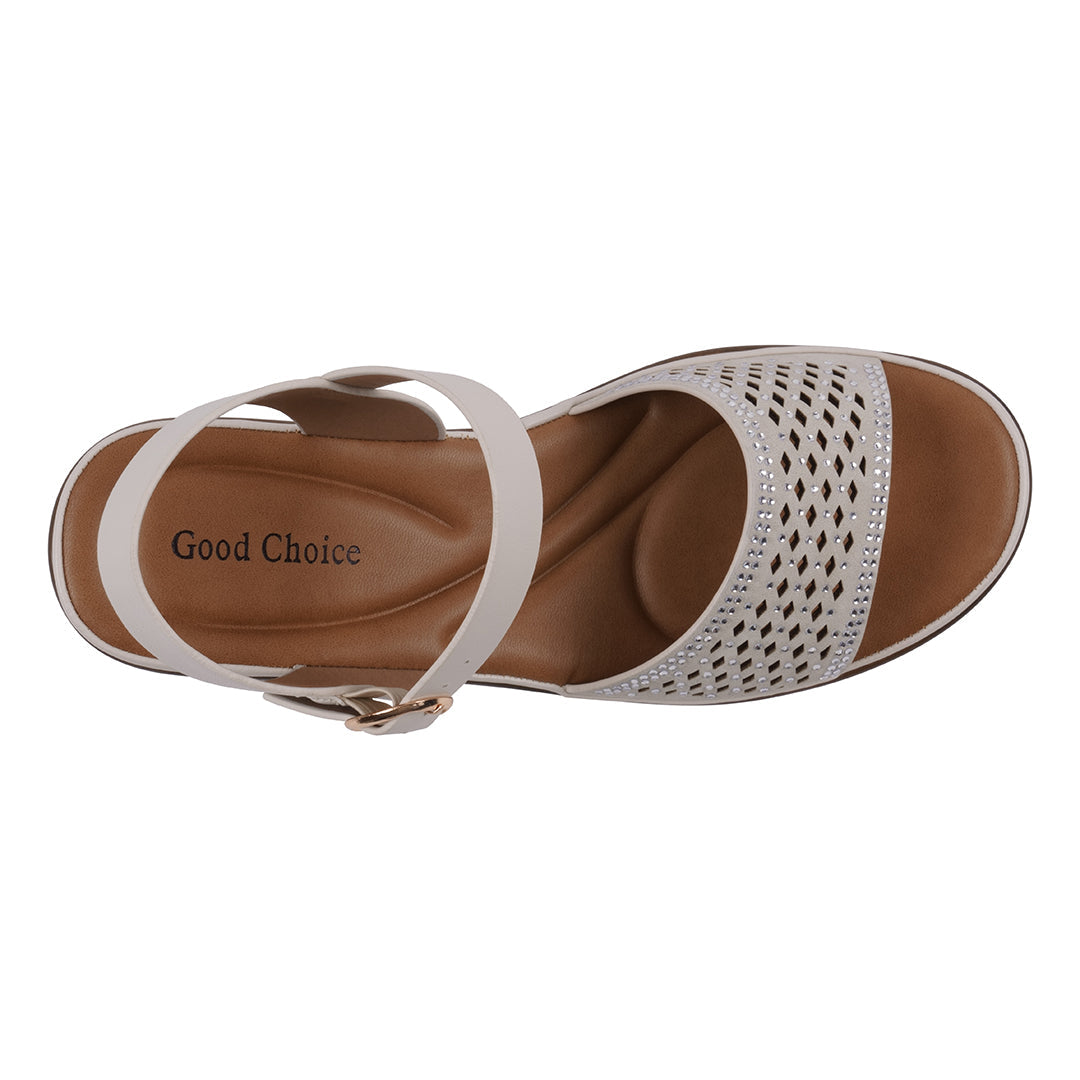 White sandal with 'Good Choice' branding on a white background
