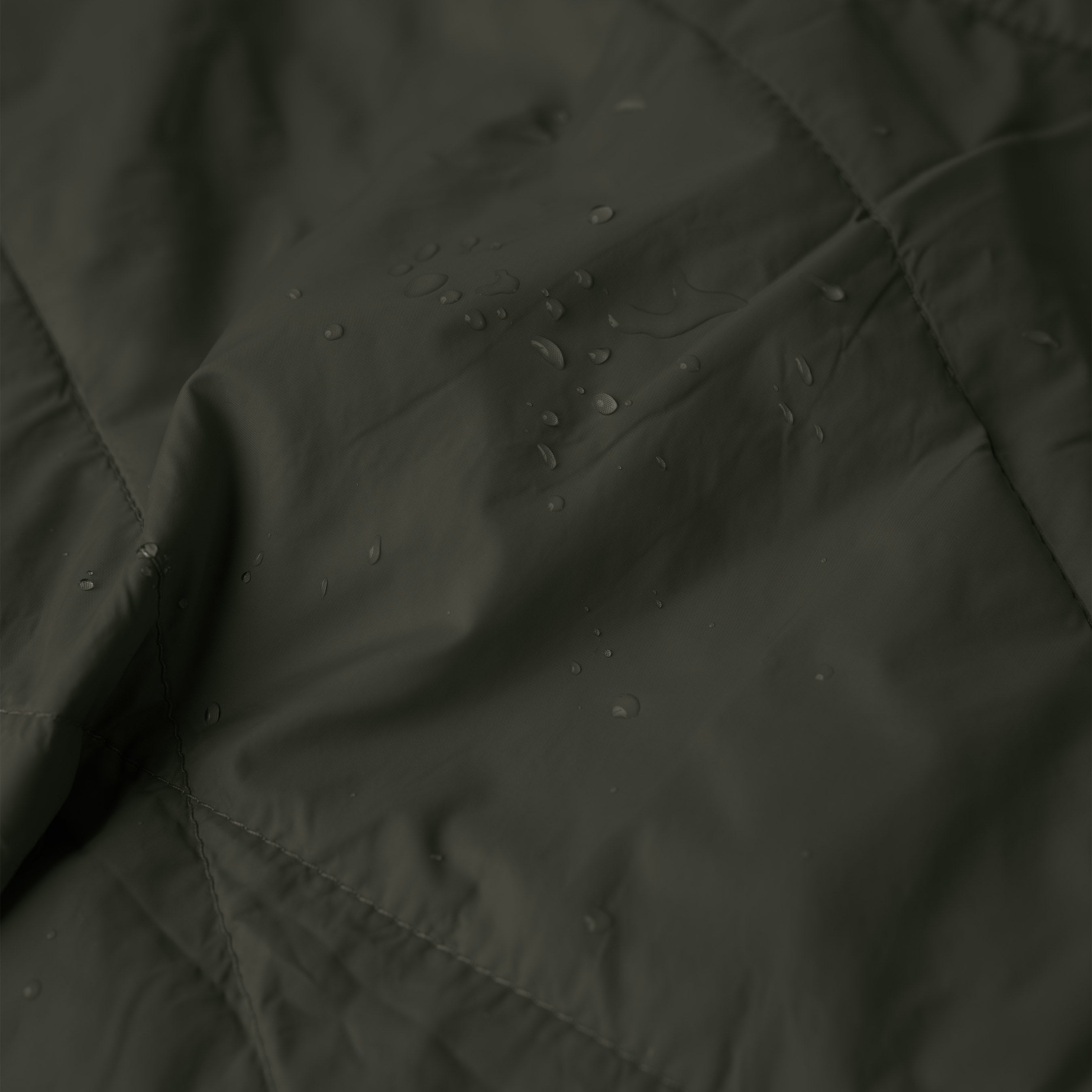 Close-up of a black jacket with water droplets on the fabric