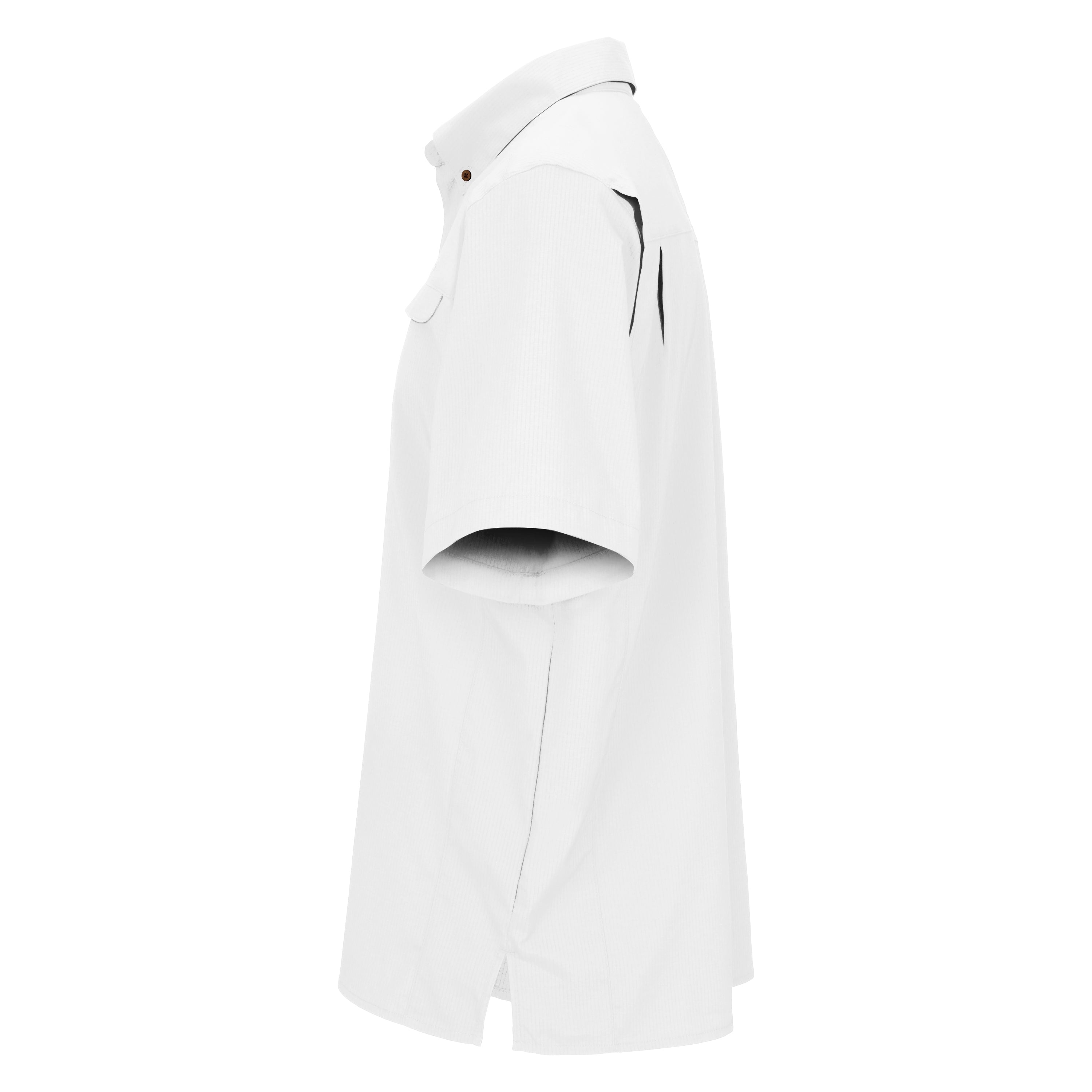 White coat with black accents on a white background
