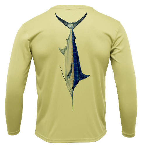 Light green long-sleeve shirt with a fish graphic on the back against a white background