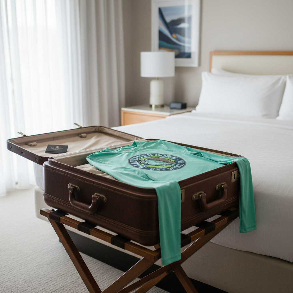 Mint green long-sleeve shirt with 'Saltwater Born' logo on a white background