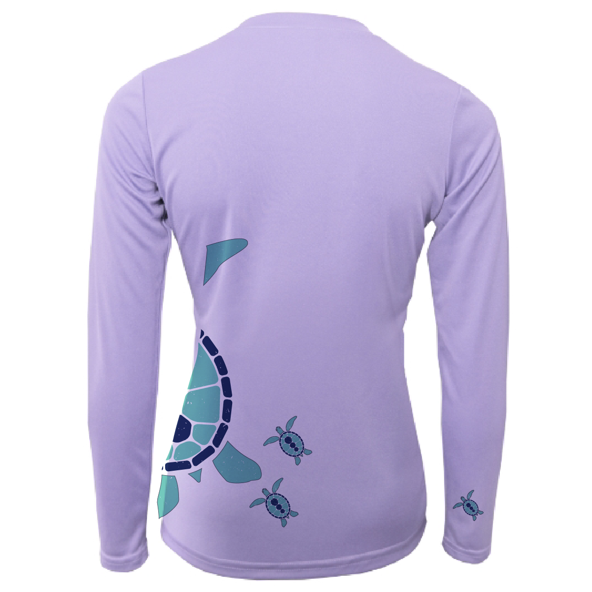 Purple long-sleeve shirt with turtle design on a white background