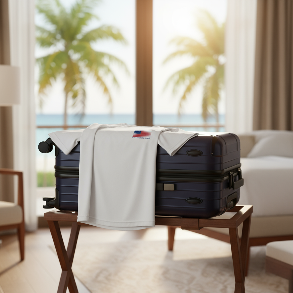 White t-shirt with American flag and 'Saltwater Born' text on a white background