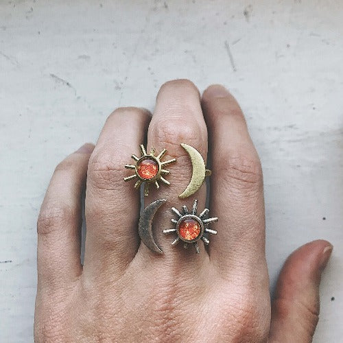 Yugen Sun and Moon Sculptural Statement Ring