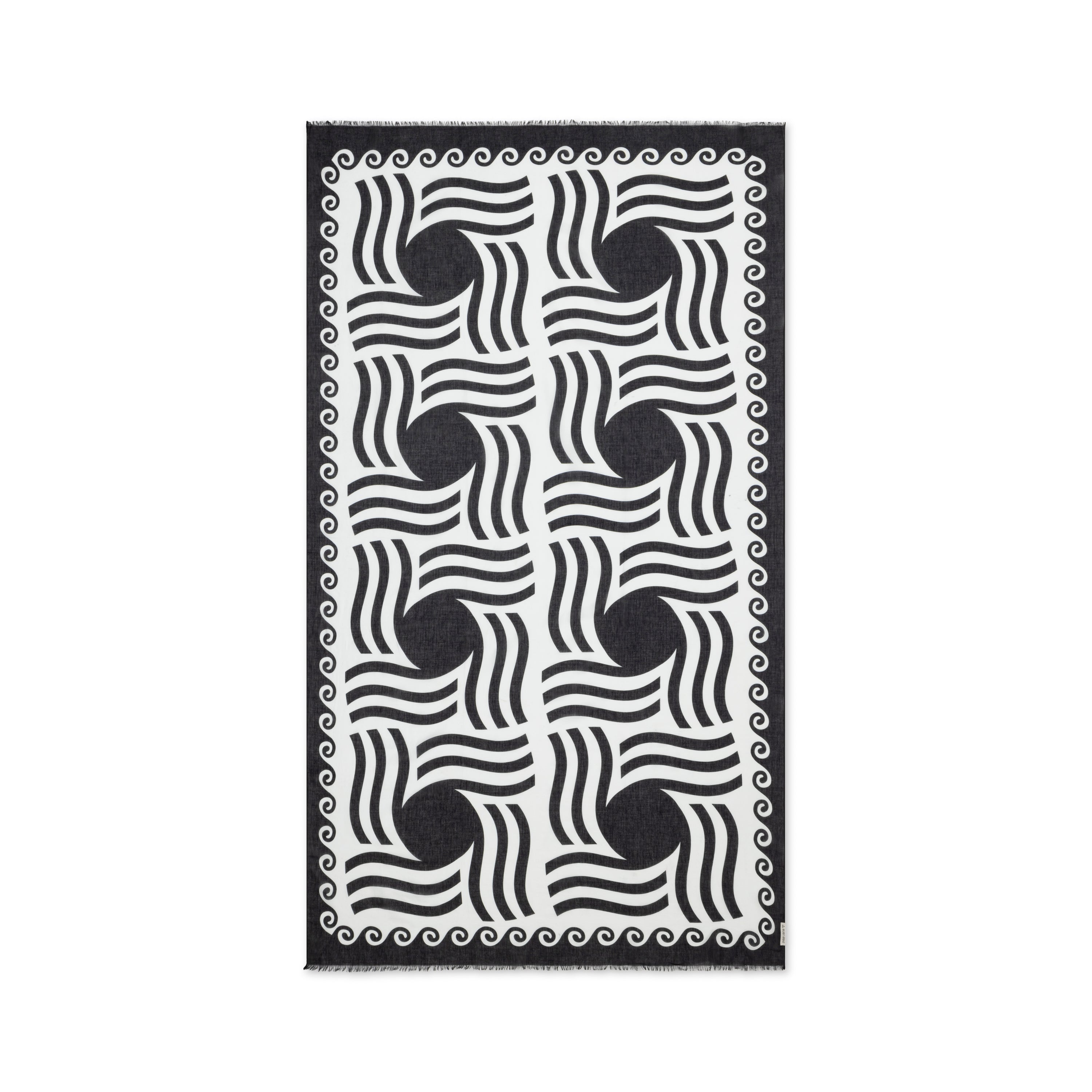 Black and white patterned rug on a white background