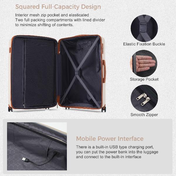 Three Piece Luggage Set with USB Port and Carry on