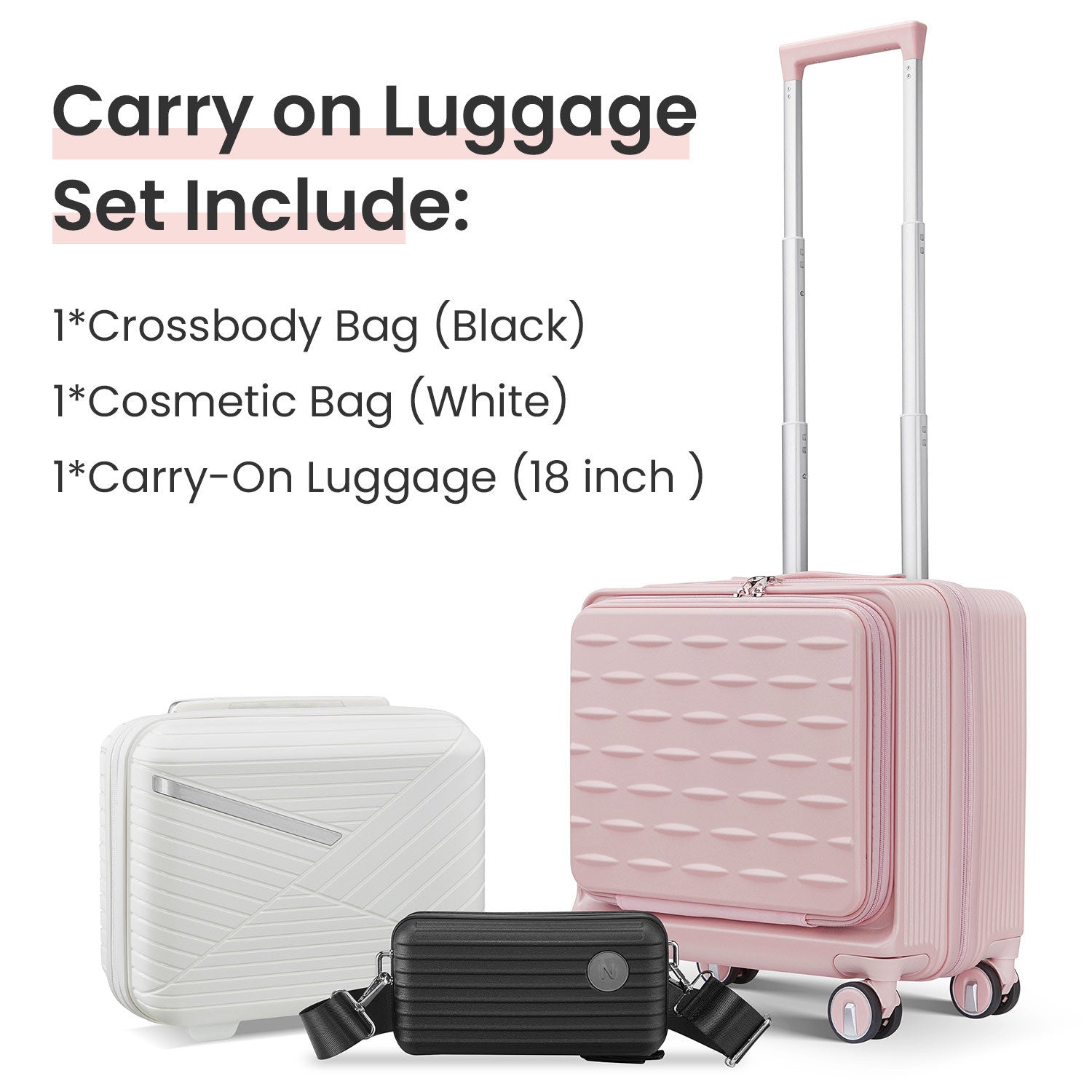 Pink Carry On Luggage with Front Open Door and Laptop Interlayer
