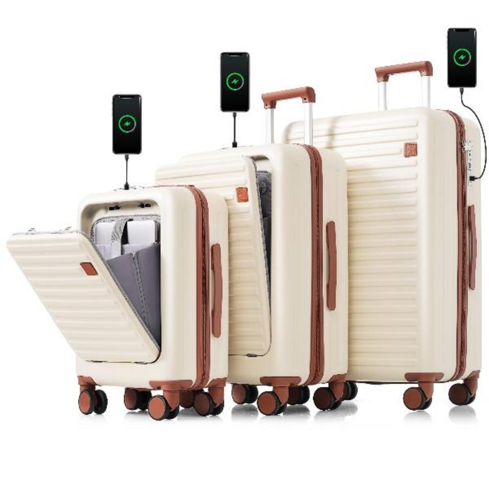 Luggage Set of 3, 20, 24, 28inch with USB Port, 20, 24inch with front