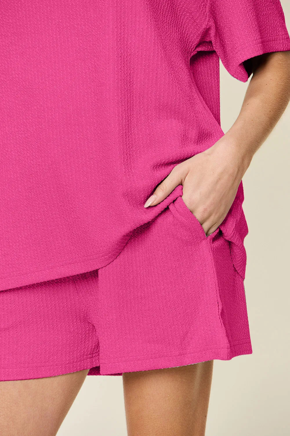 Double Take Basic Style Round Neck Solid Set
