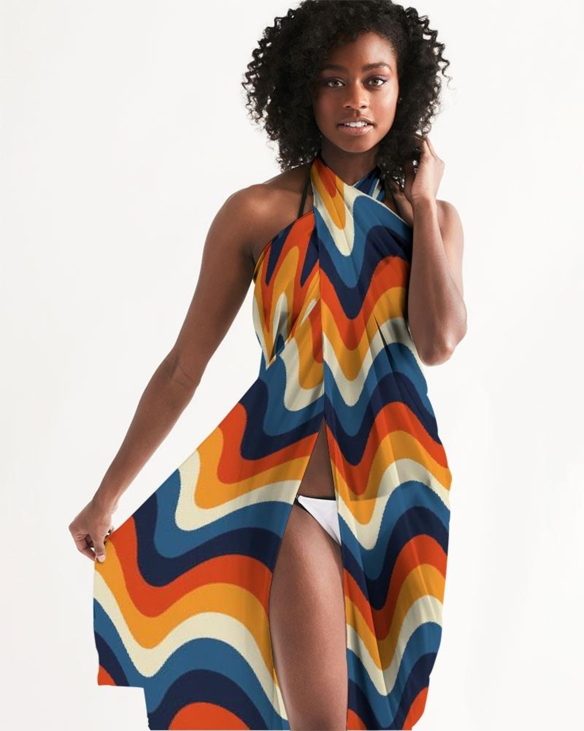 Sheer Geometric Multicolor Swimsuit Sarong