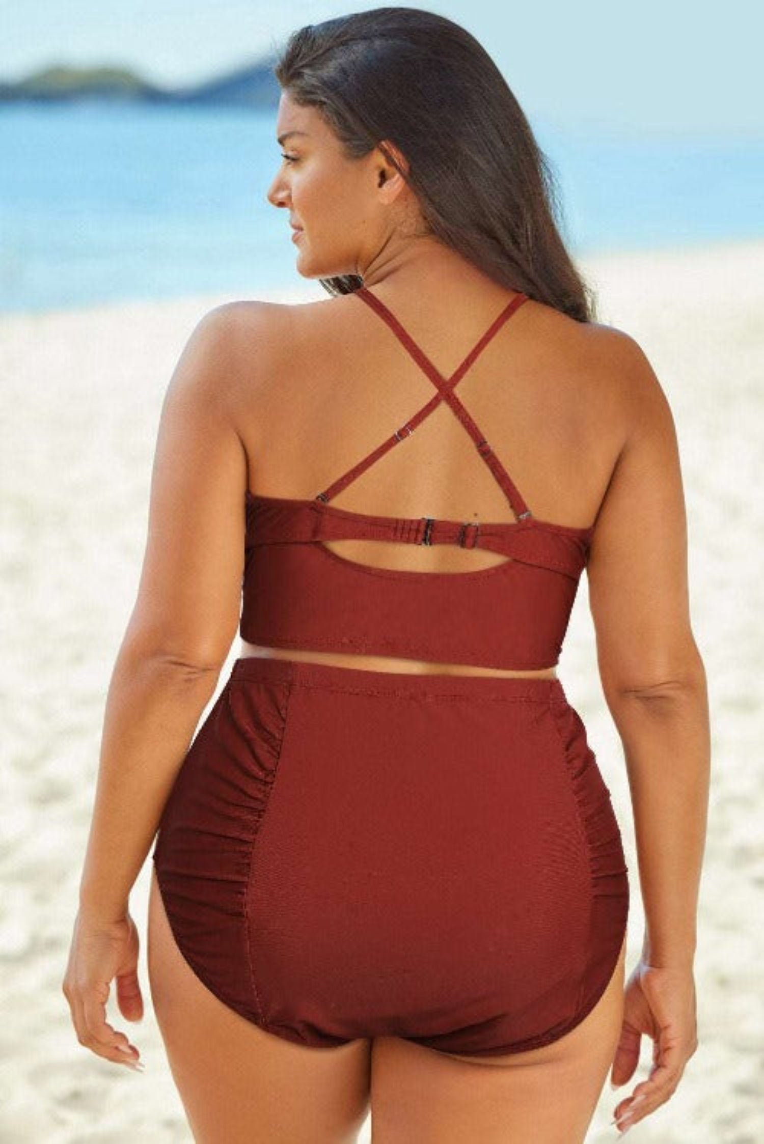 Halter Neck Crisscross Ruched Two-Piece Swimsuit - Sun of the Beach Boutique