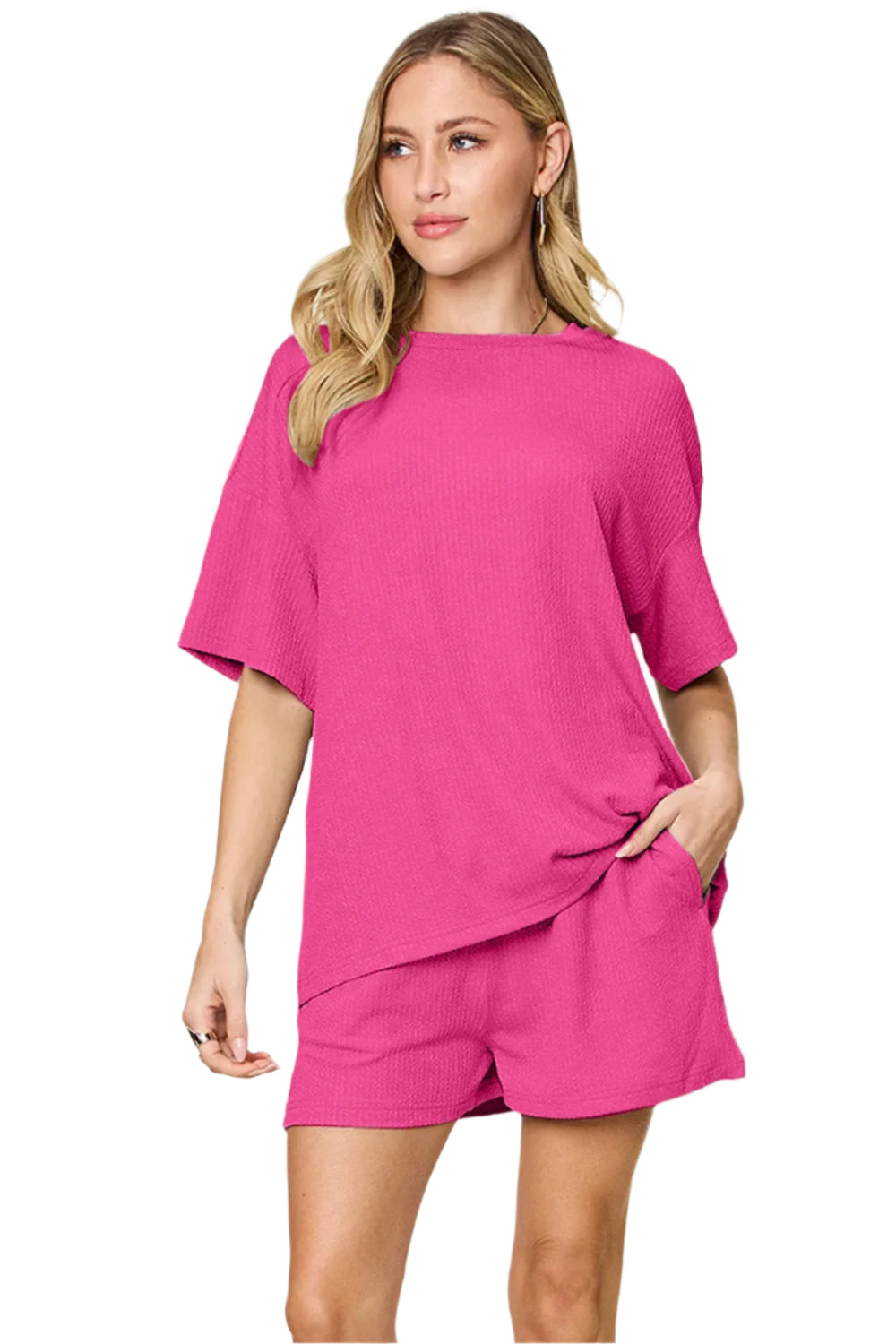 Double Take Basic Style Round Neck Solid Set