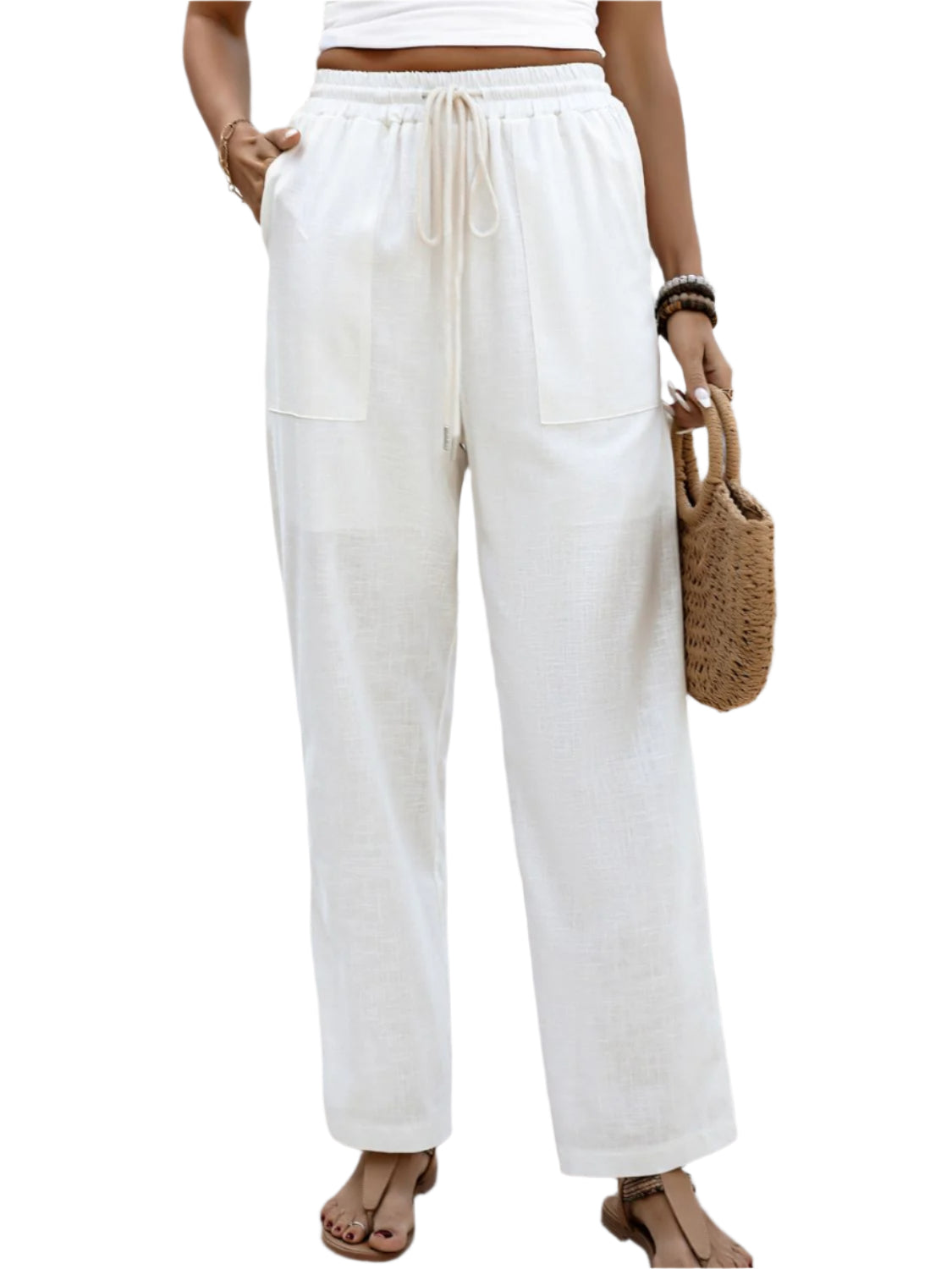 Perfee Drawstring Wide Straight Pants