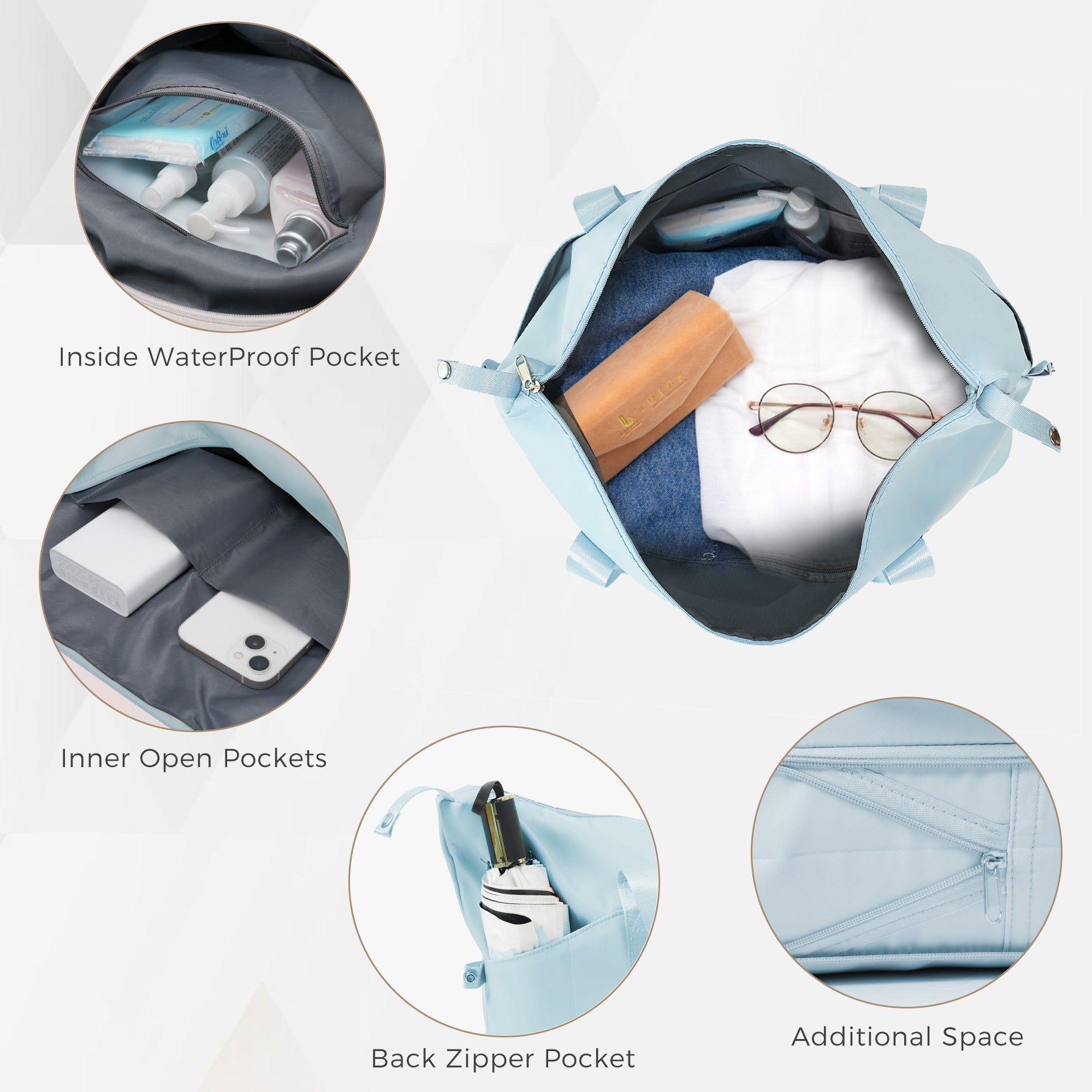 Blue Set of Four with USB Port with Open Front and Travel Bag
