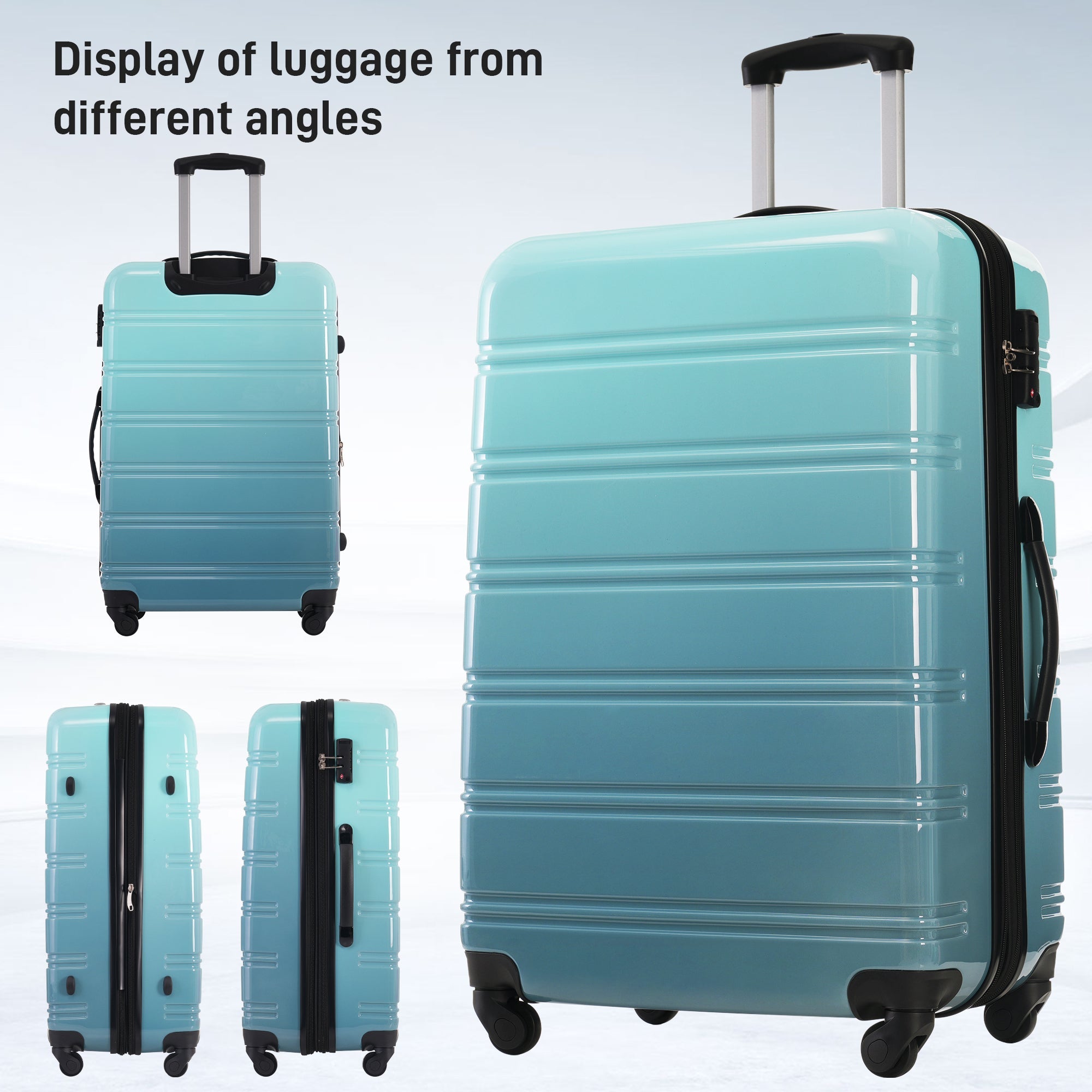 Three Piece Blue Gradient Color Expandable Suitcase with Spinner Wheels and TSA Lock