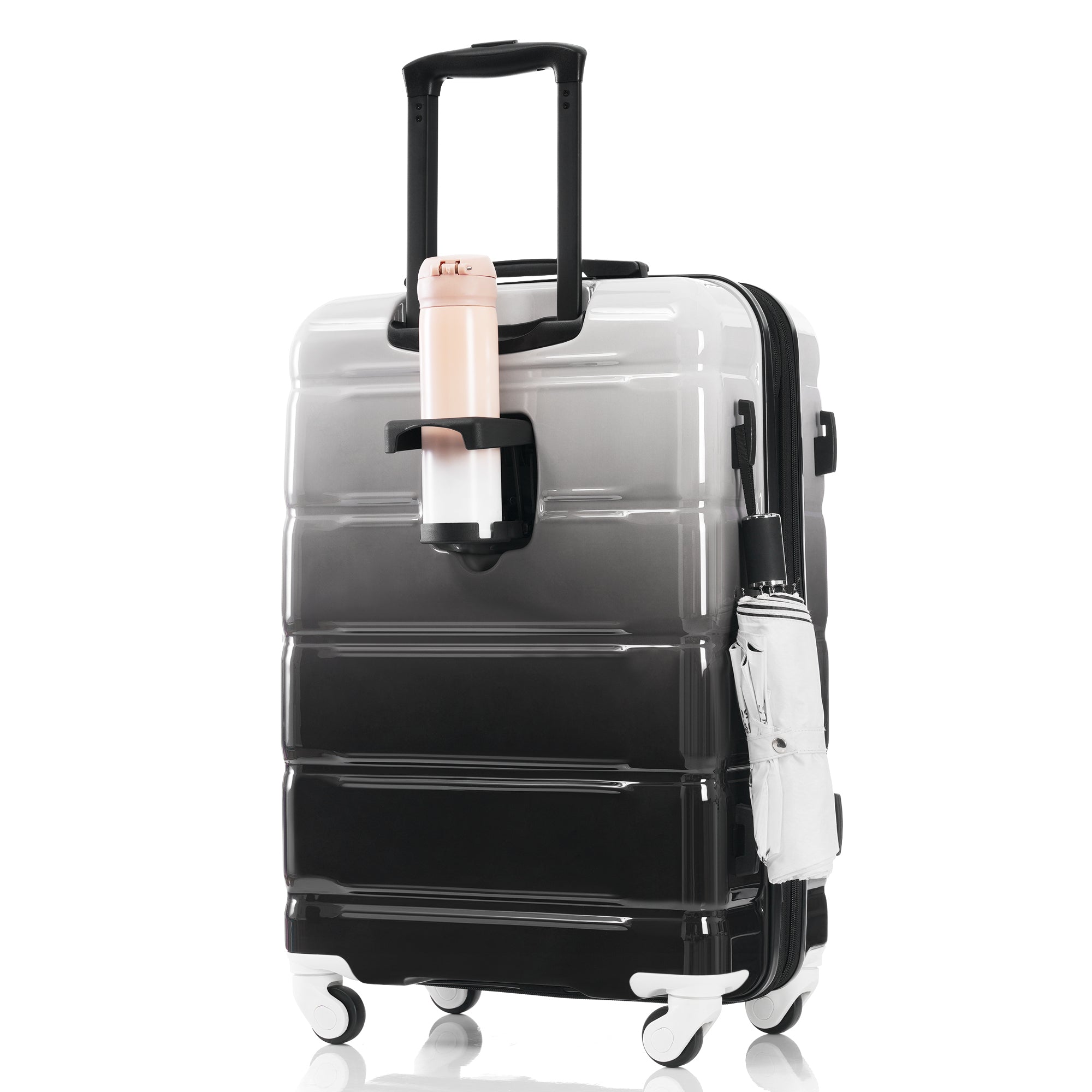 Black Airline Certified Carry-on Luggage with Cup Holder with Hard Shell Luggage with Spinner