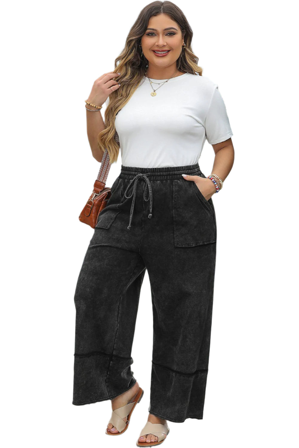 Plus Size Drawstring Wide Leg Pants