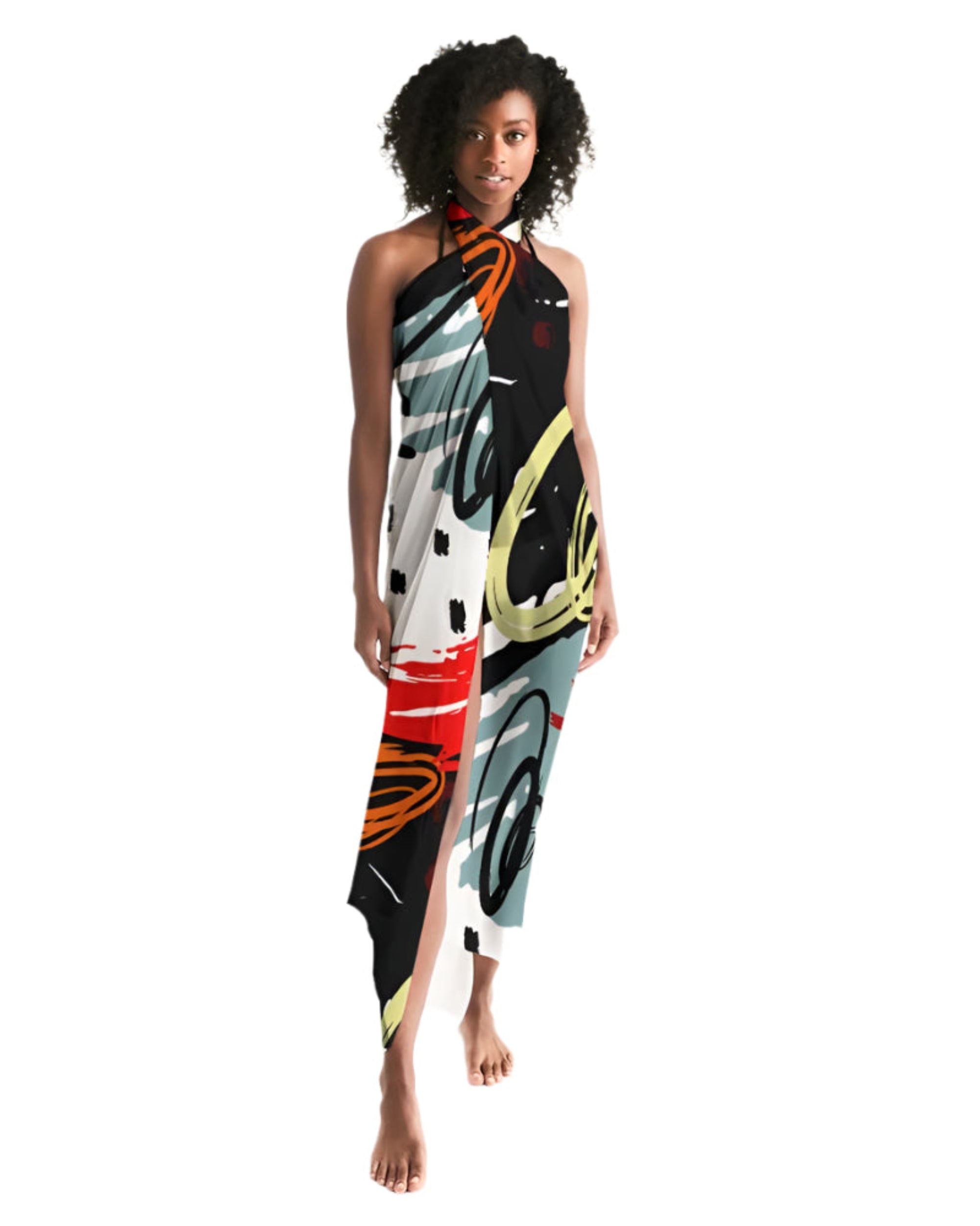 Sheer Circular Multicolor Red Swimsuit Cover Up