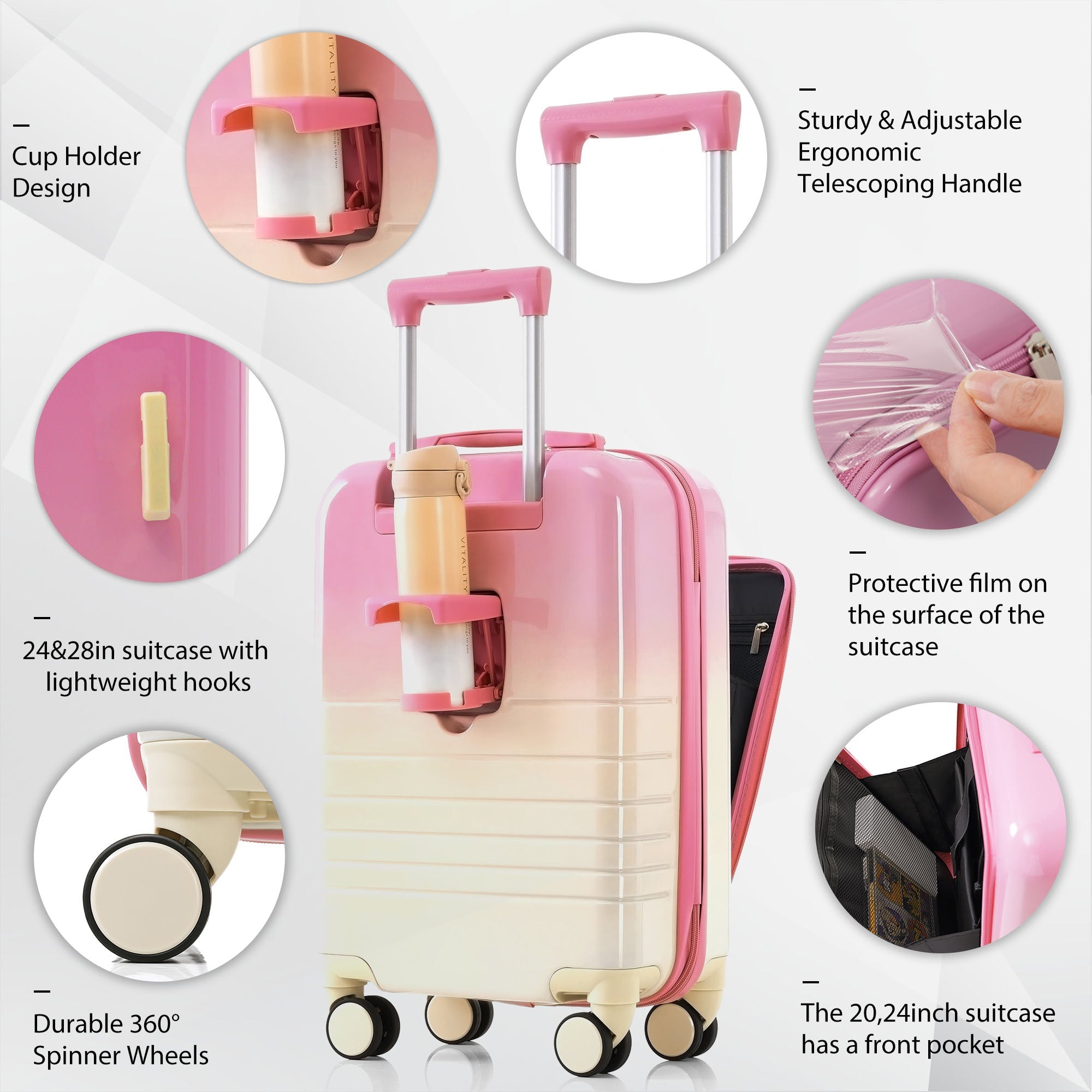 Three Piece Pink Luggage Set with USB Port
