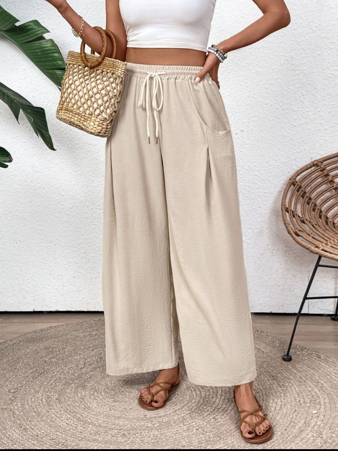 Perfee Drawstring Wide Leg Pants