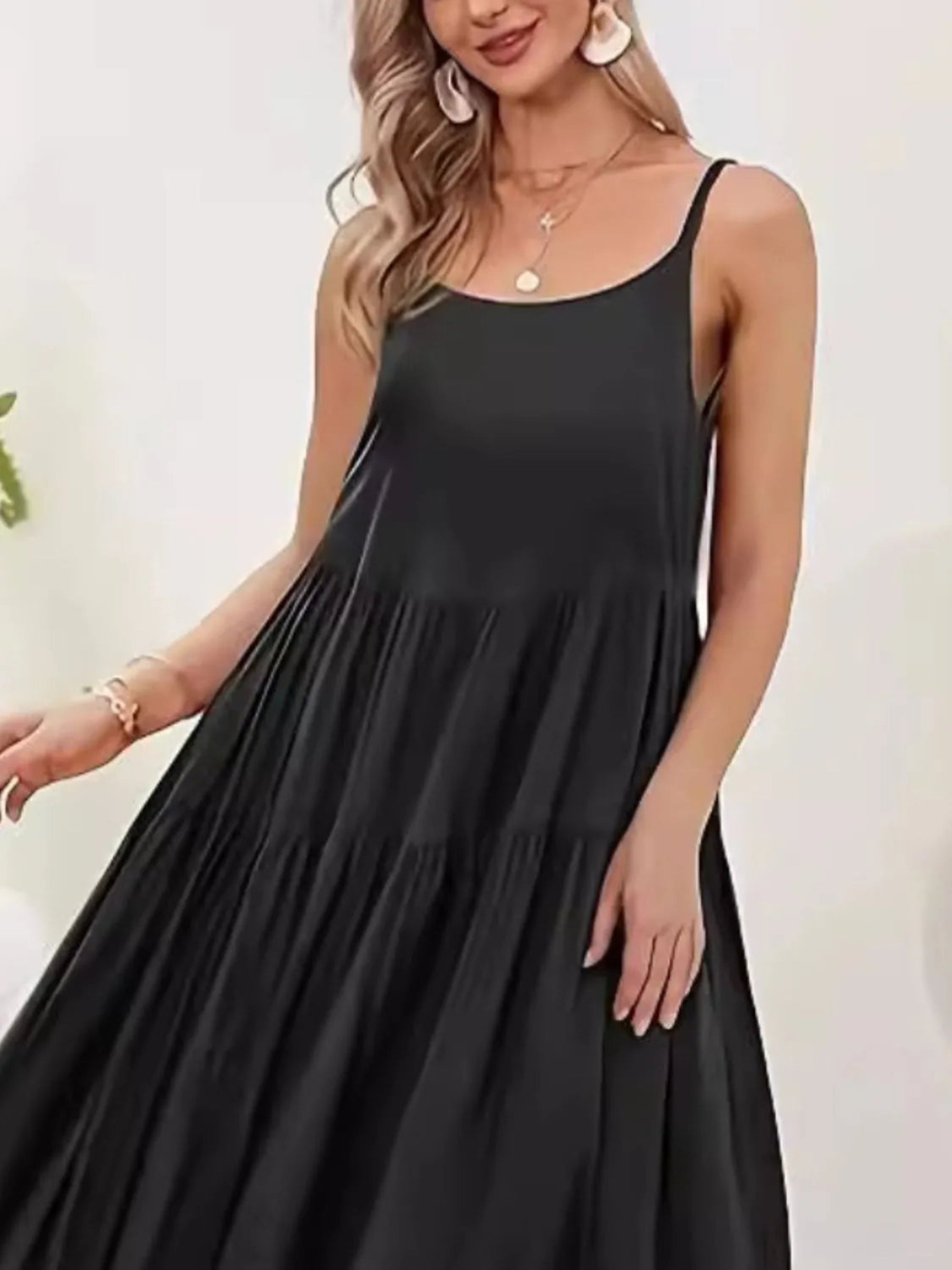 Plus Size Scoop Neck Sleeveless Midi Cami Dress