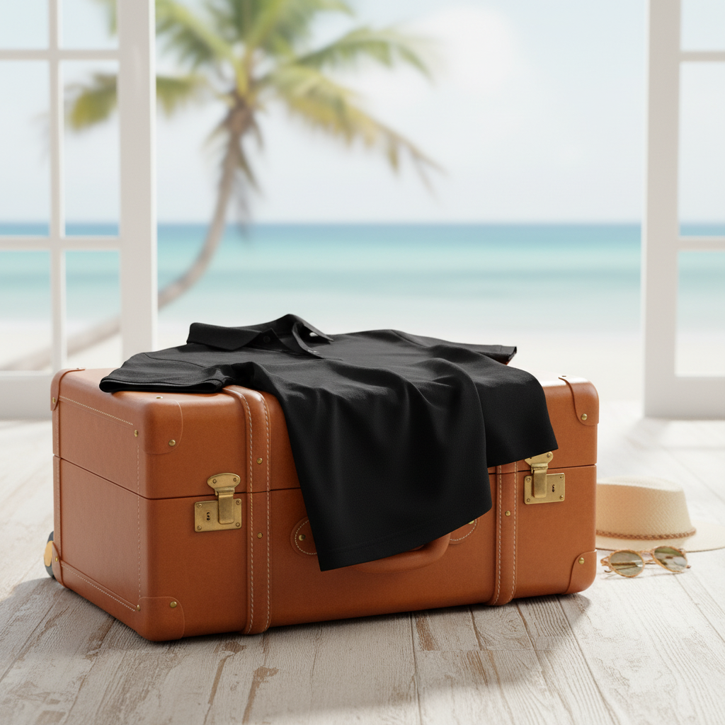 Black polo shirt on a white background