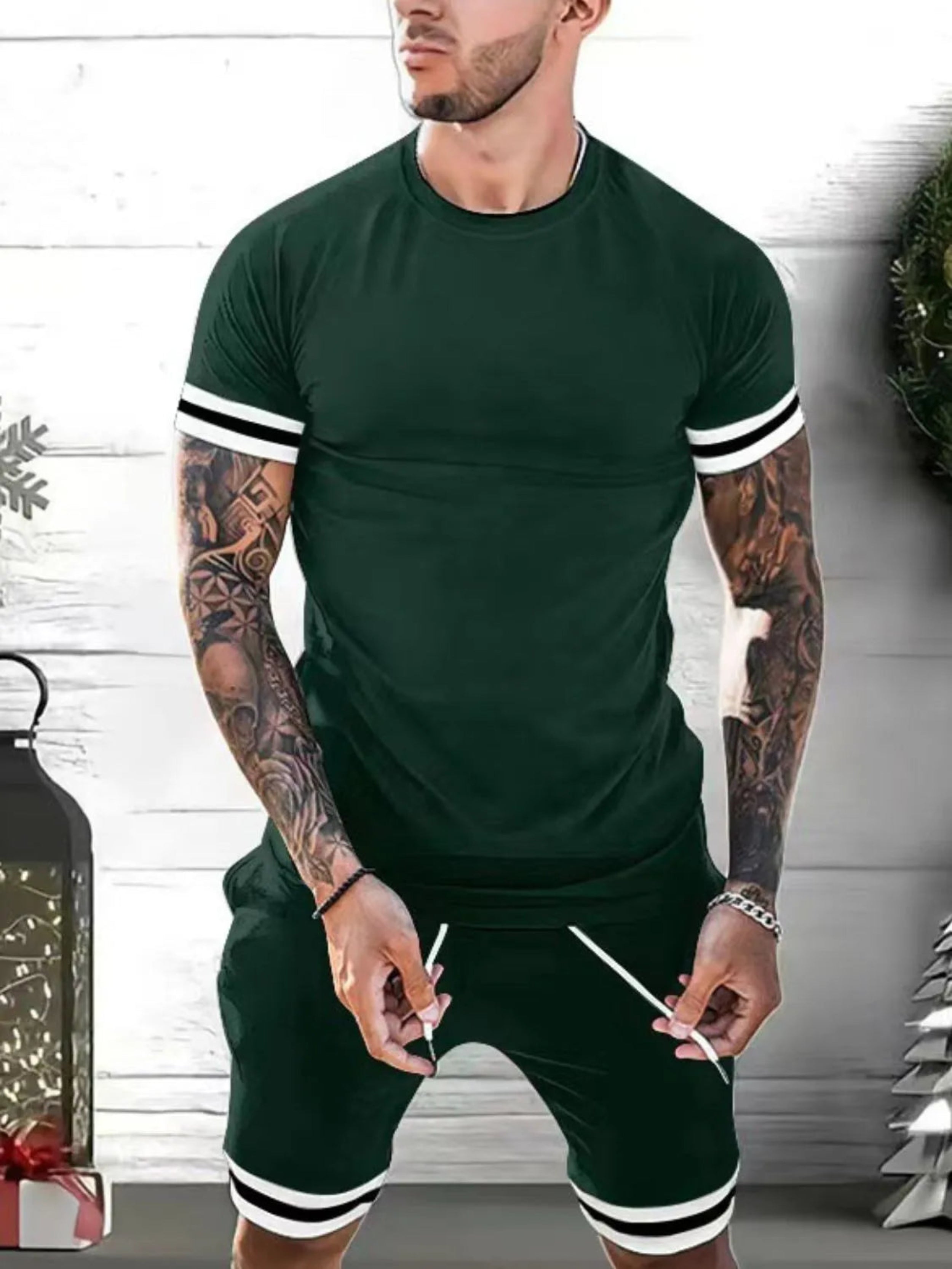Men's Round Neck Short Sleeve Top and Shorts Set