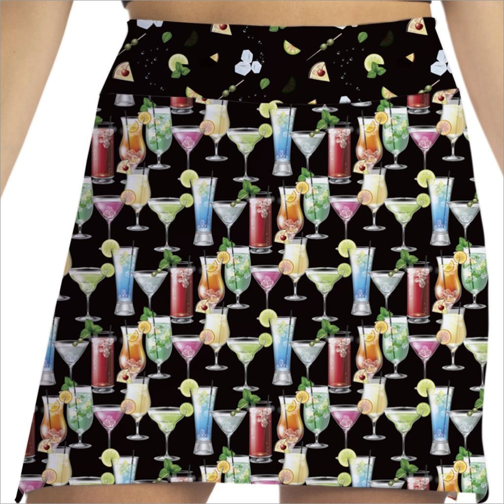 Skirt with colorful cocktail pattern on a black background