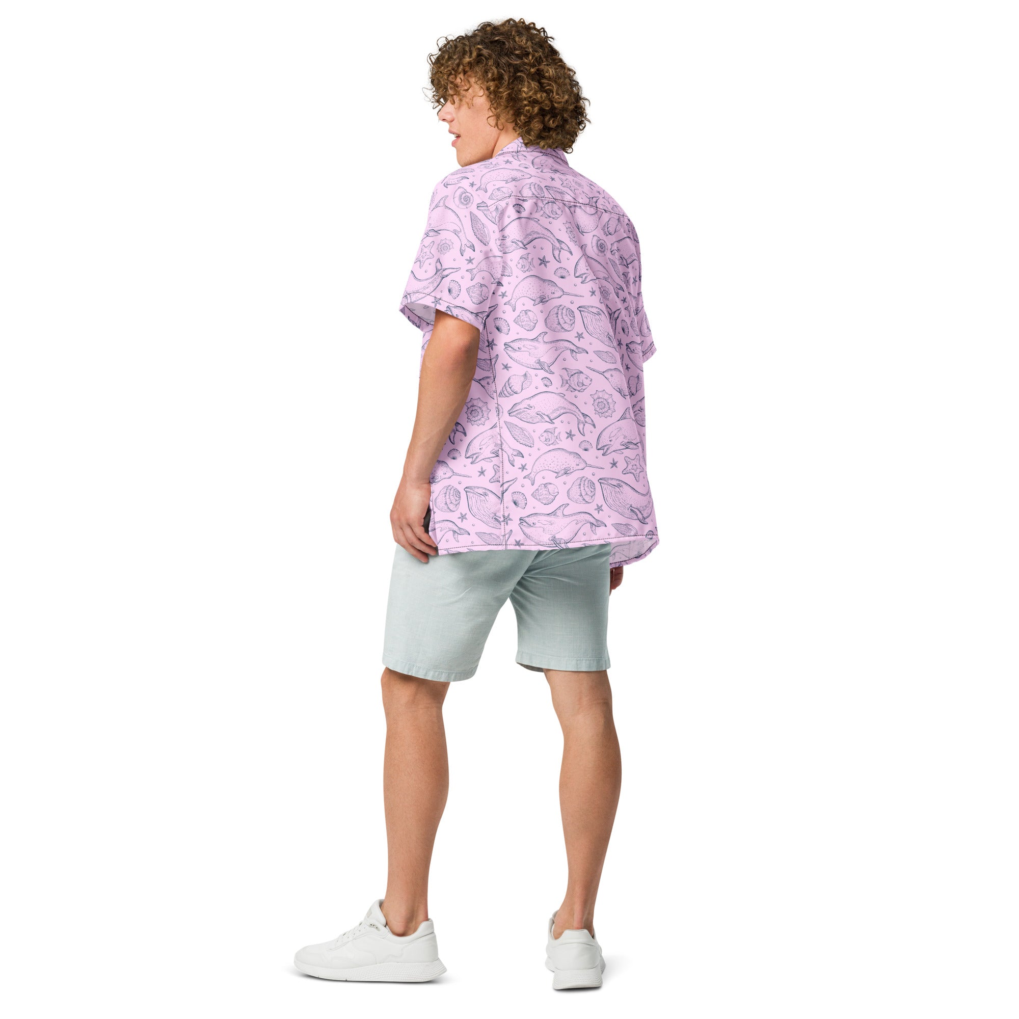 Pink Whale Pod Pattern Hawaiian Shirt 