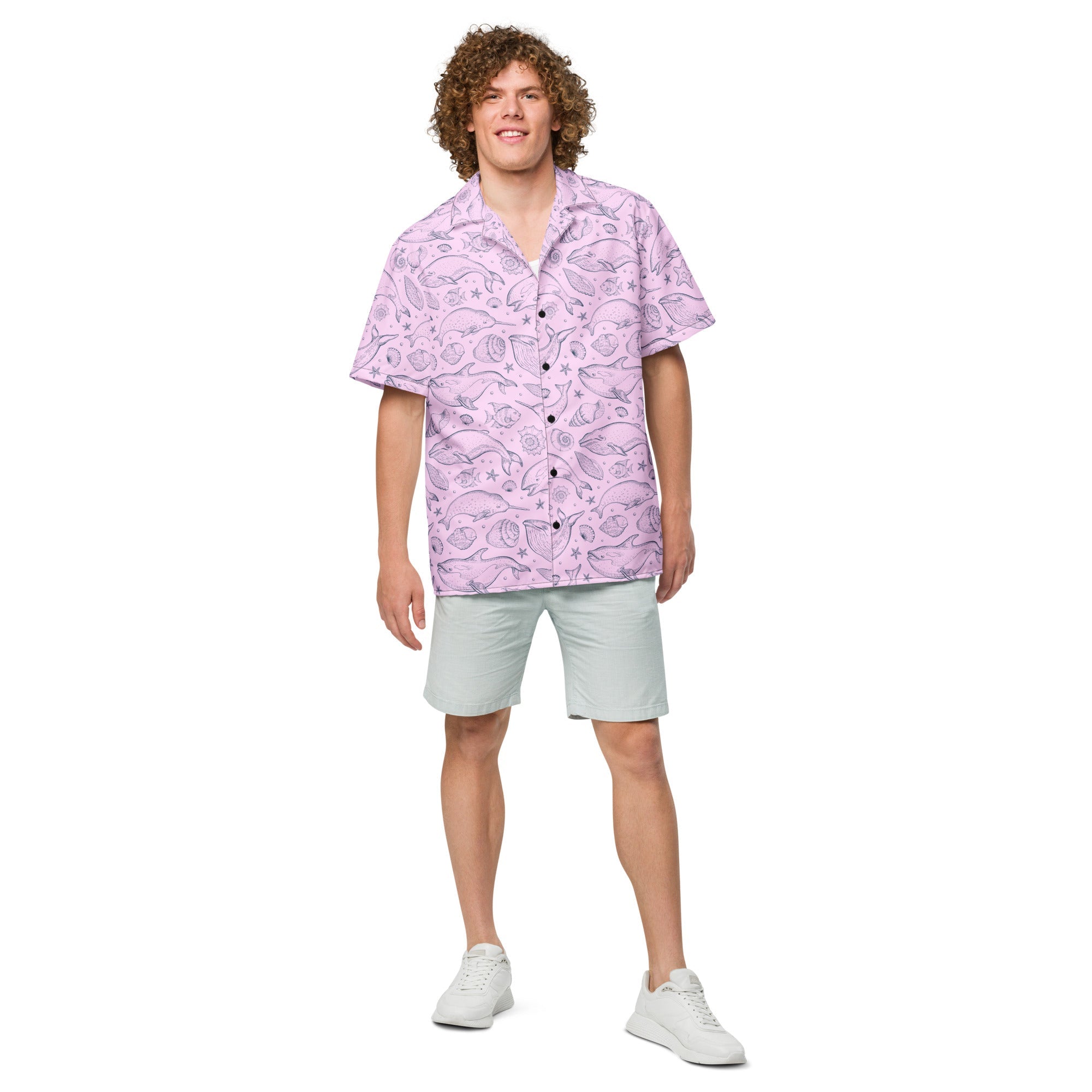Pink Whale Pod Pattern Hawaiian Shirt 