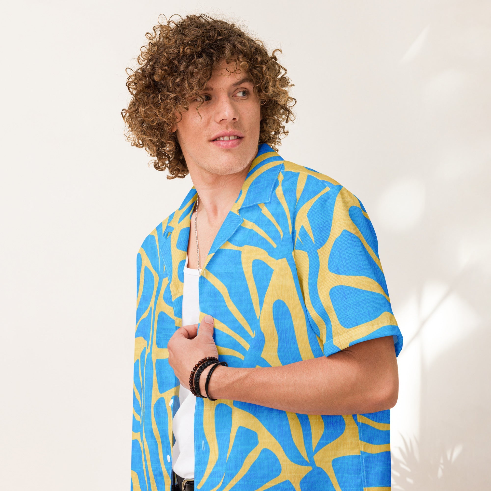 Men's Blue and Gold Ancient Floral Hawaiian Shirt