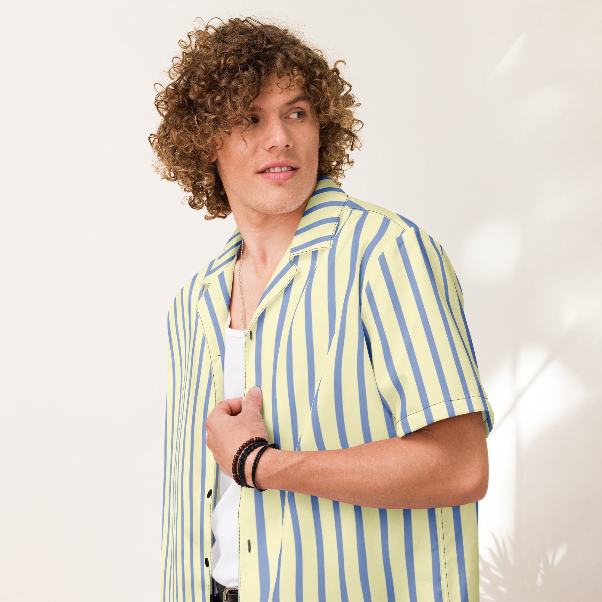 Mellow Yellow an Marlin Blue Striped Button-Down Camp Shirt