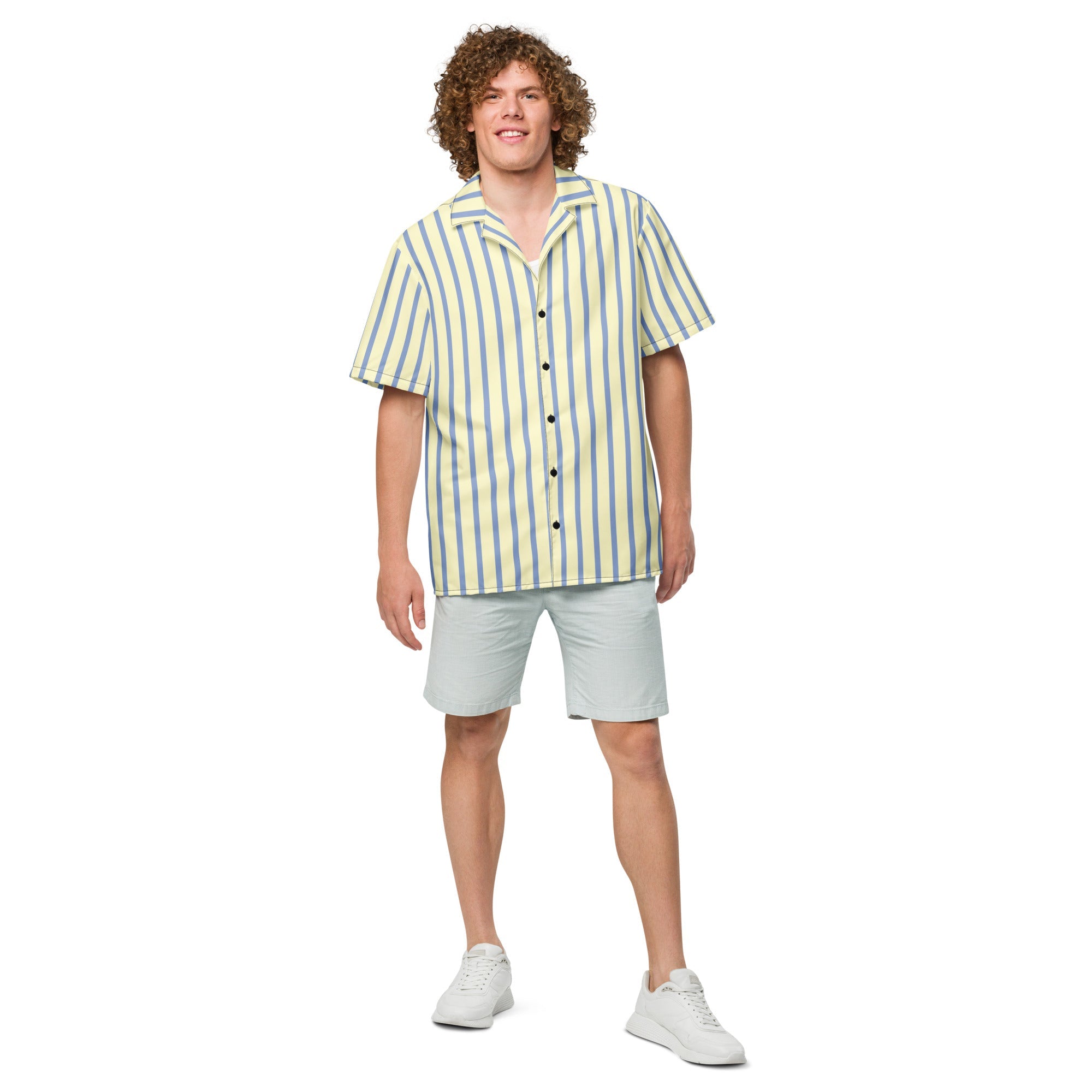 Mellow Yellow an Marlin Blue Striped Button-Down Camp Shirt