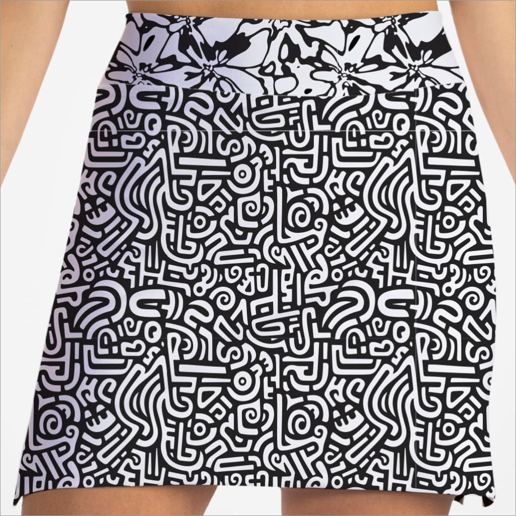 Black and white patterned skirt on a plain background