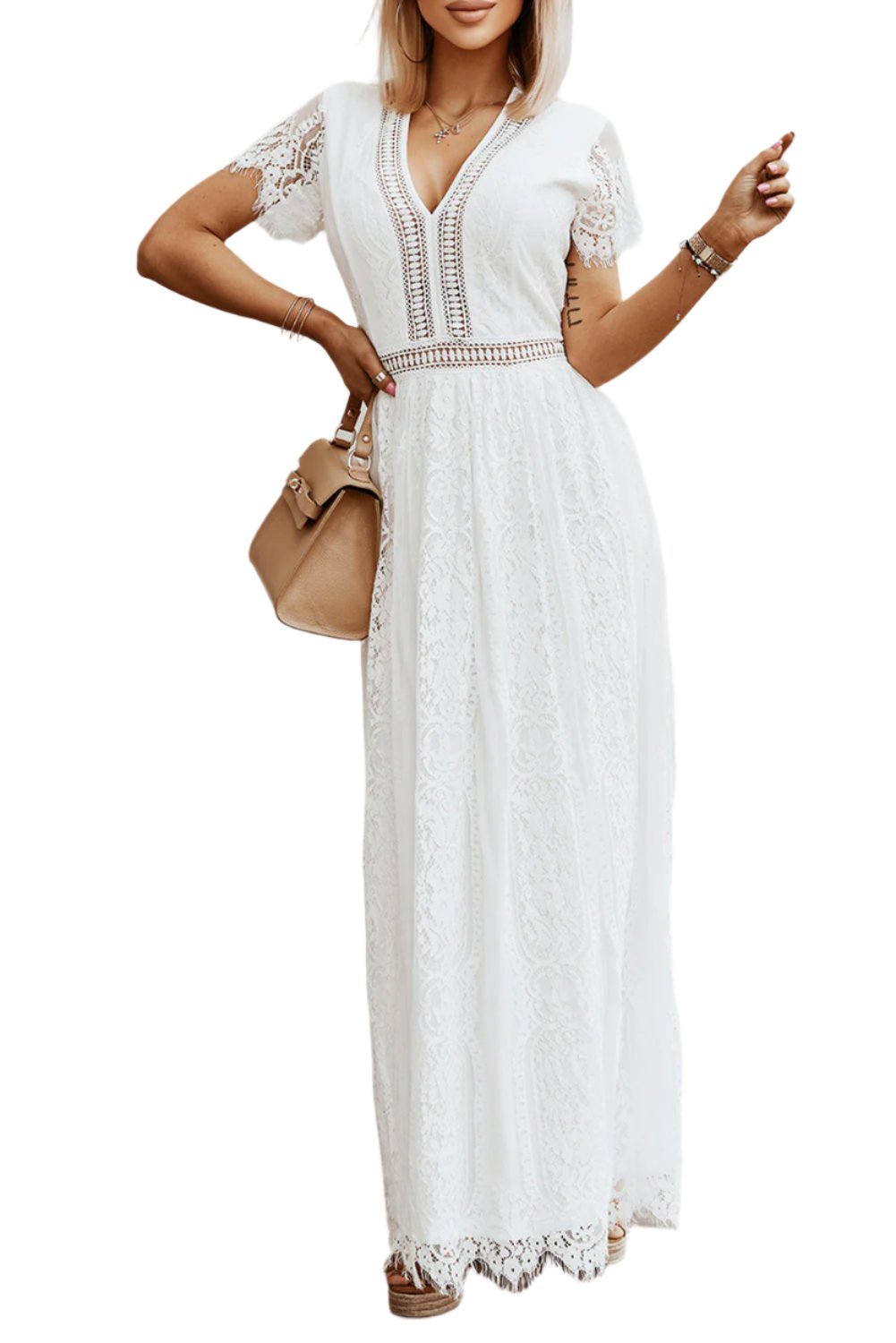 White Blue Fill Your Heart Lace Maxi Dress