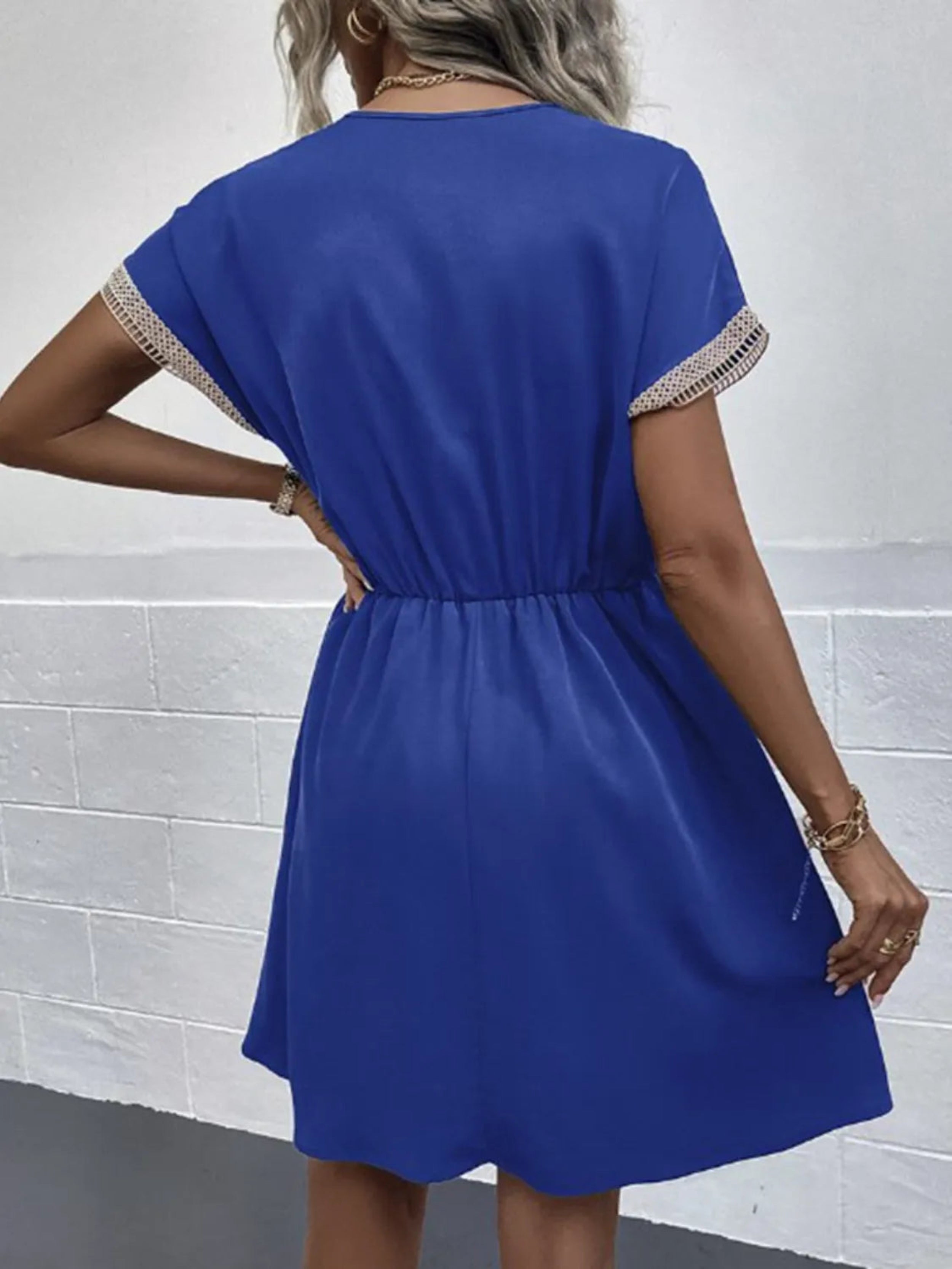 Full Size Tassel V-Neck Short Sleeve Dress