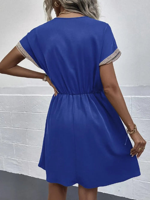 Full Size Tassel V-Neck Short Sleeve Dress